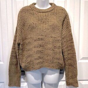 Oak & Fort Brown Camel Drop Shoulder Crew Neck Boxy Cropped Sweater Size S